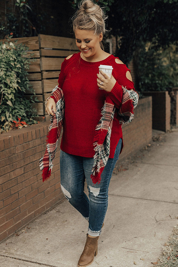 Jetting To Aspen Cold Shoulder Sweater In Red Curves Image - 4