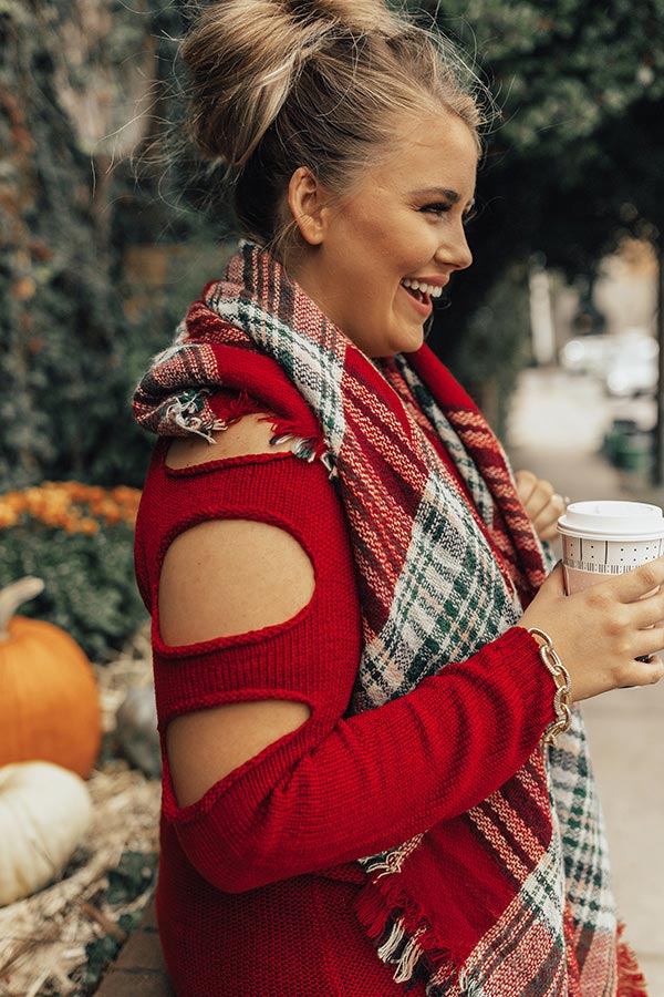 Jetting To Aspen Cold Shoulder Sweater In Red Curves Image - 3