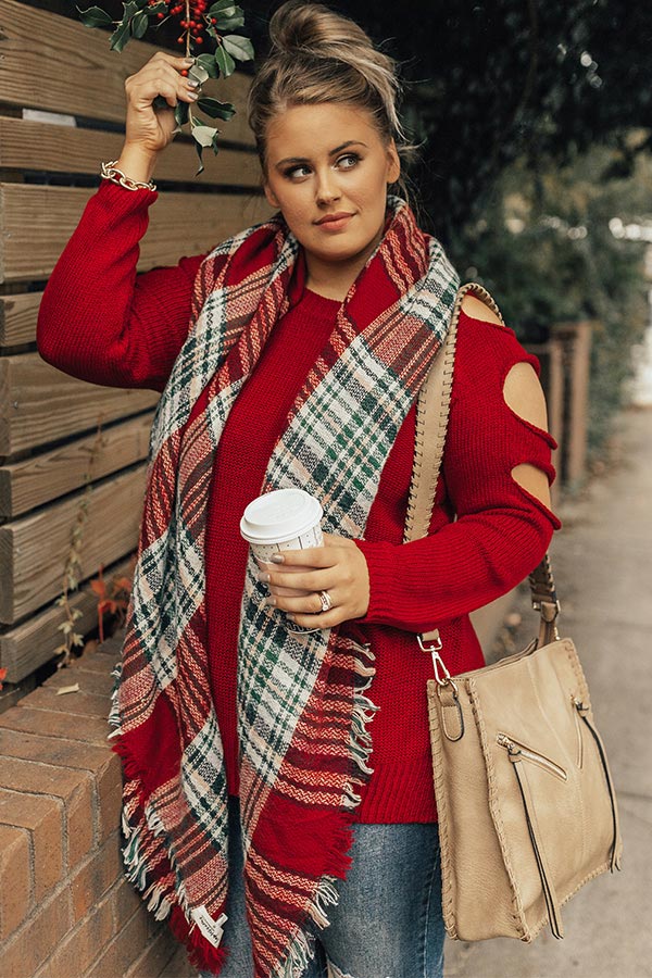 Jetting To Aspen Cold Shoulder Sweater In Red Curves Image - 2