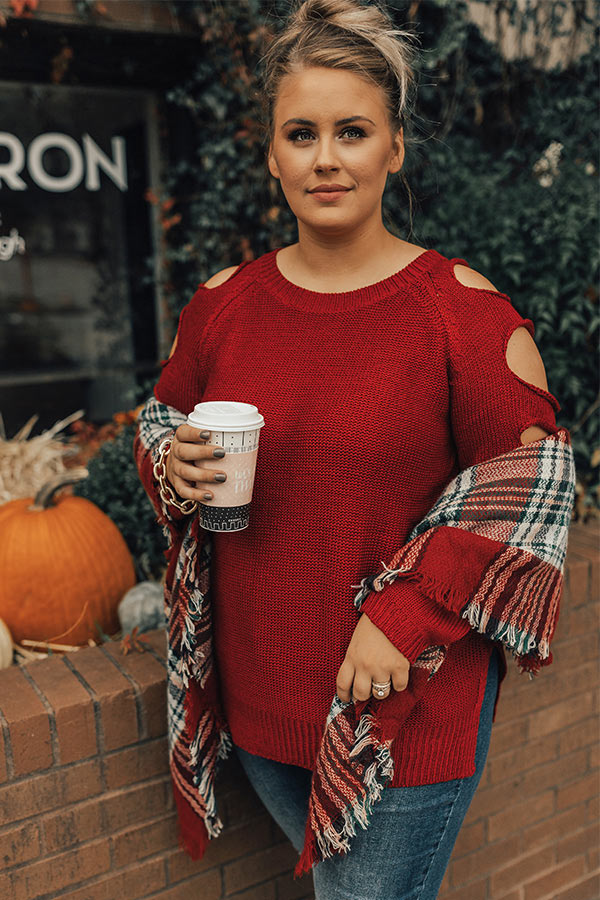 Jetting To Aspen Cold Shoulder Sweater In Red Curves Image - 1