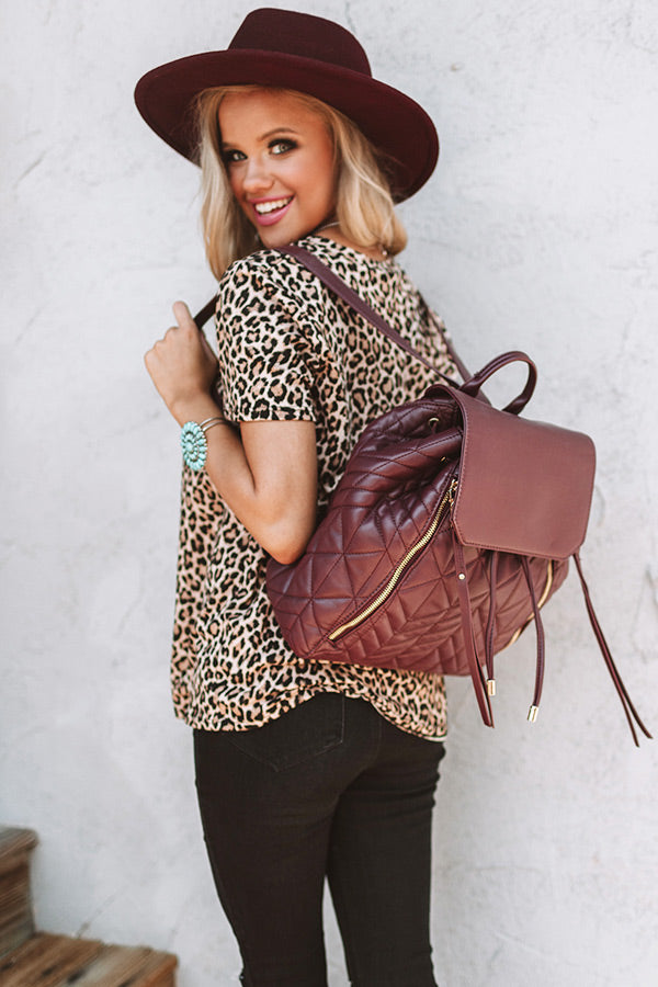 Jetting To Aspen Quilted Backpack in Wine Image - 1