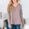 Lodges And Lattes Henley Top In Warm Taupe Image - 1