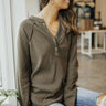 Lodges And Lattes Henley Top In Olive Image - 1