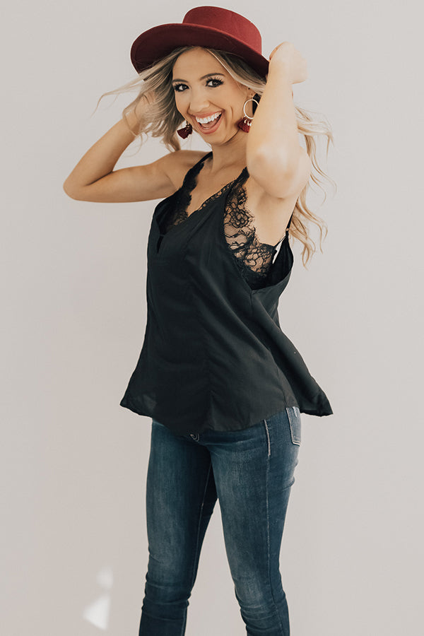 Happy Hearts Lace Trimmed Tank in Black