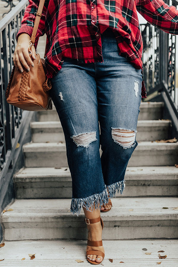 The Raya Mid Rise Frayed Jeans  Curves Image - 1