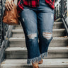 The Raya Mid Rise Frayed Jeans  Curves Image - 1