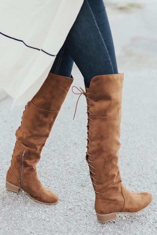 The Victoria Faux Suede Thigh High Boot In Brown Image - 5