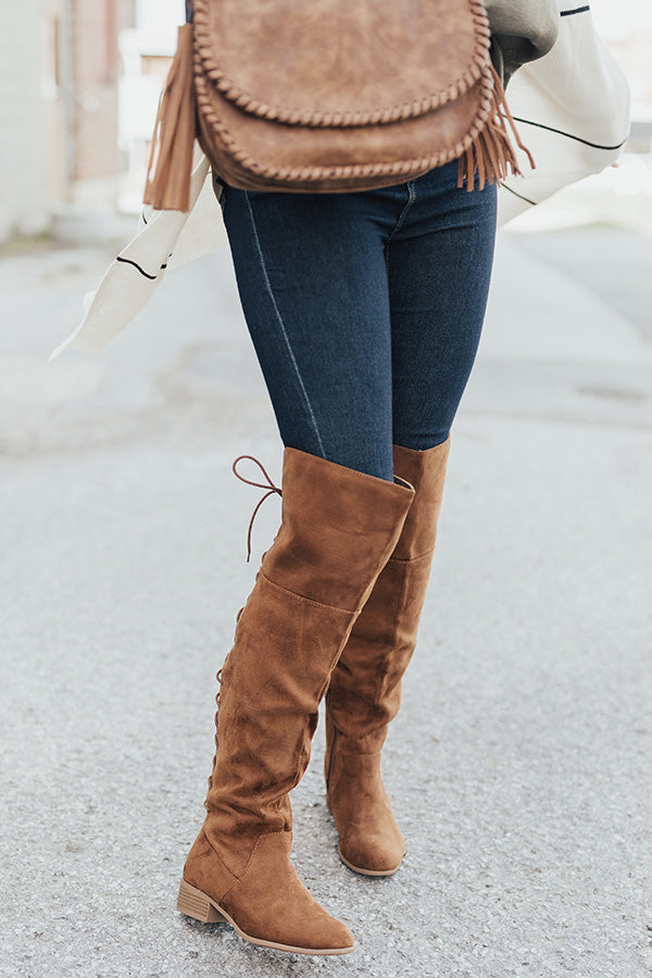 The Victoria Faux Suede Thigh High Boot In Brown Image - 4