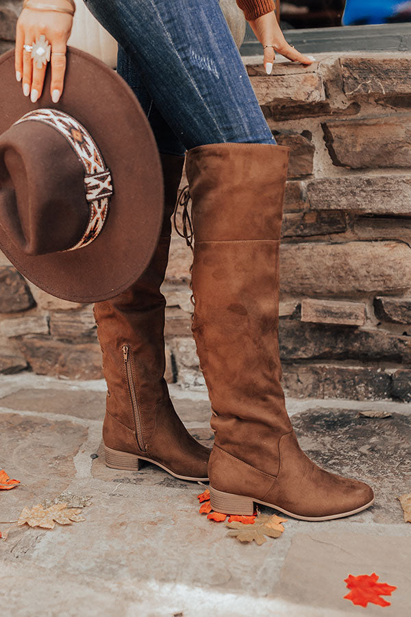 The Victoria Faux Suede Thigh High Boot In Brown Image - 2