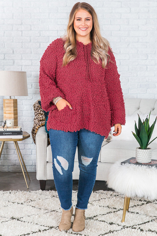 Cuddle Up And Get Cozy Hoodie In Sangria  Curves Image - 1