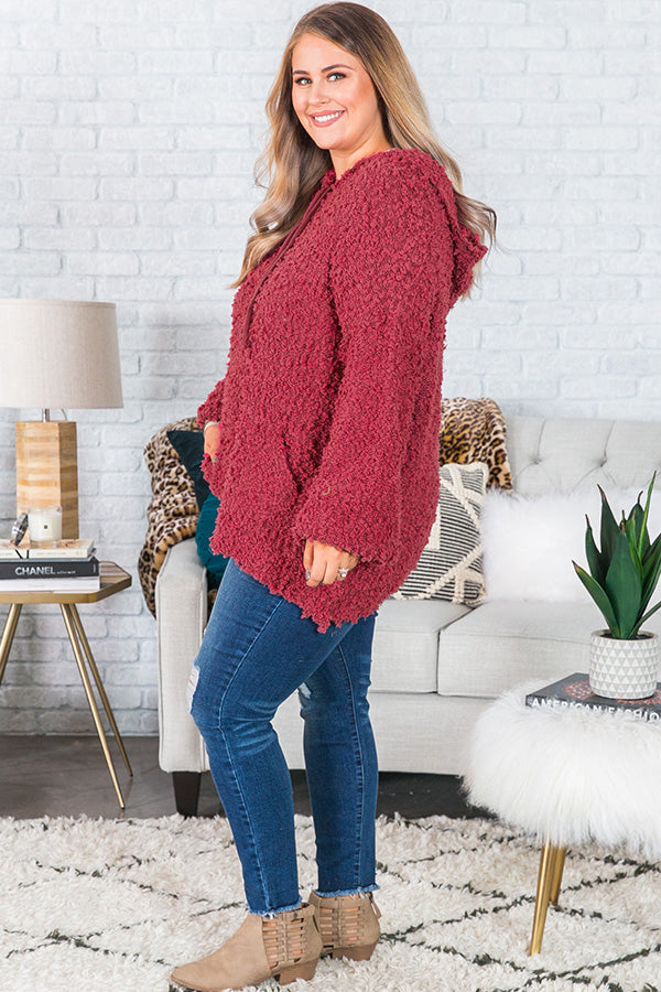 Cuddle Up And Get Cozy Hoodie In Sangria  Curves Image - 3