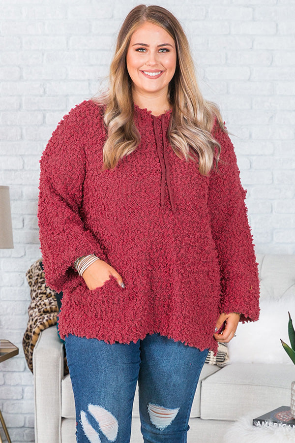 Cuddle Up And Get Cozy Hoodie In Sangria  Curves Image - 2