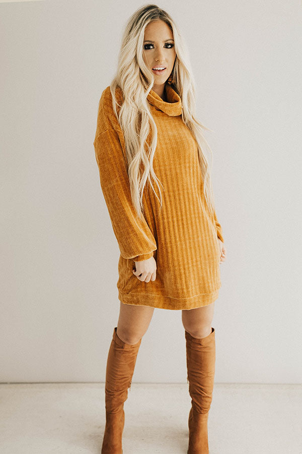 Cozy Classic Chenille Sweater Dress In Camel Image - 1