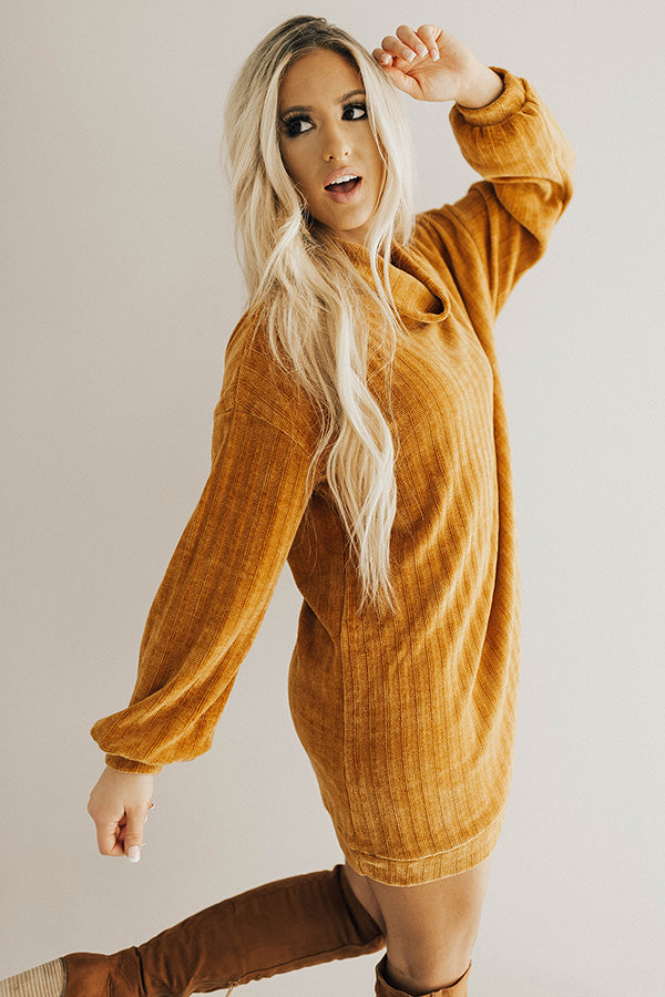 Cozy Classic Chenille Sweater Dress In Camel Image - 4