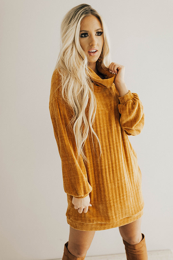 Cozy Classic Chenille Sweater Dress In Camel Image - 2