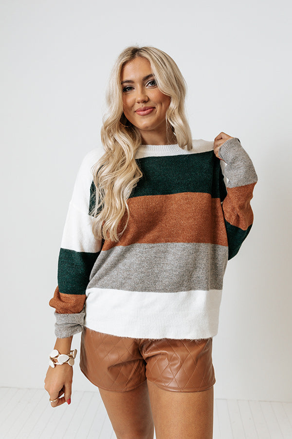 Cozy Sunday Charm Color Block Sweater in Forest Image - 1