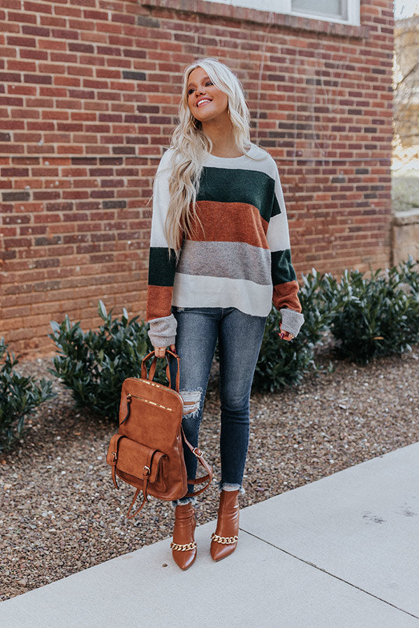 Cozy Sunday Charm Color Block Sweater in Forest Image - 1