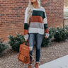 Cozy Sunday Charm Color Block Sweater in Forest Image - 1