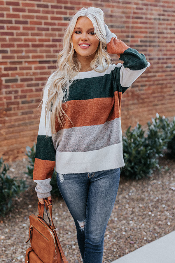 Cozy Sunday Charm Color Block Sweater in Forest Image - 1