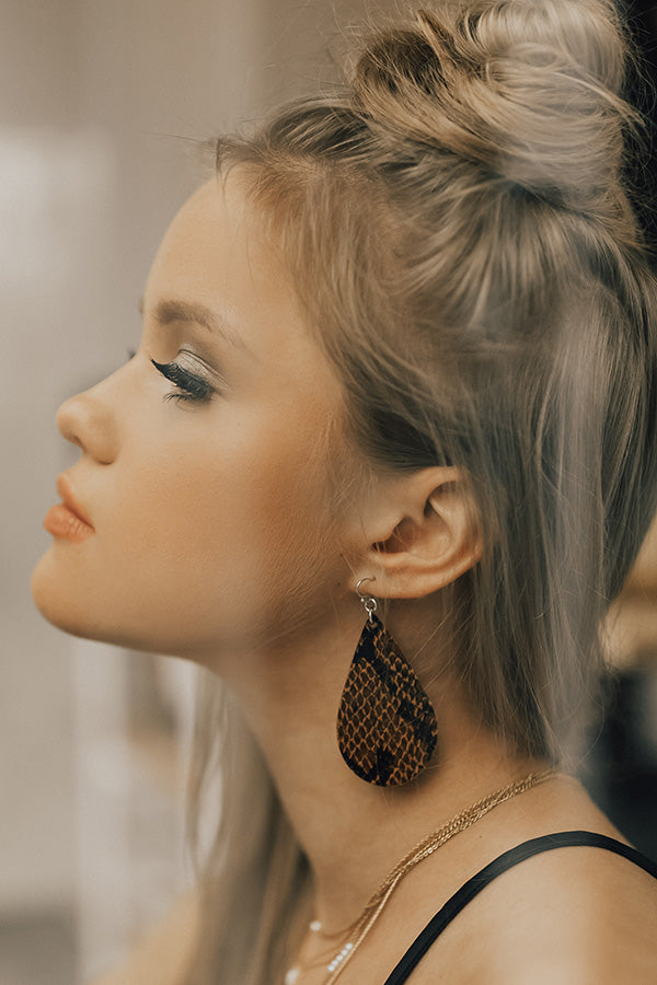 Bottle Service Snake Print Earrings in Brown Image - 1