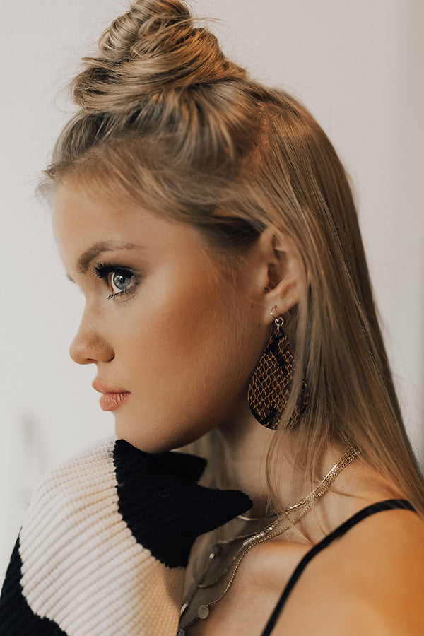 Bottle Service Snake Print Earrings in Brown Image - 2