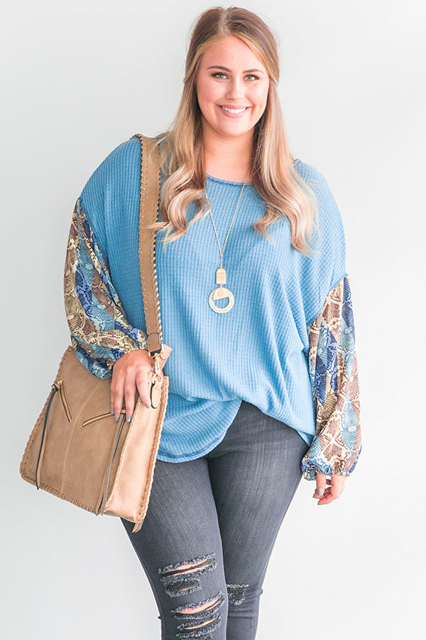 Hello Lovely Waffle Knit Shift Top in Autumn Sky Curves