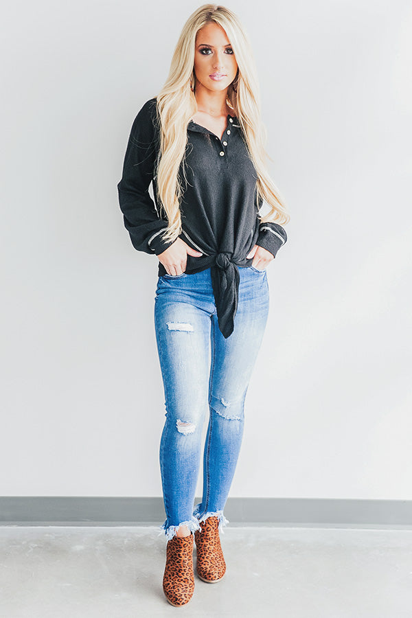 Lodge Party Henley Top In Black Image - 5