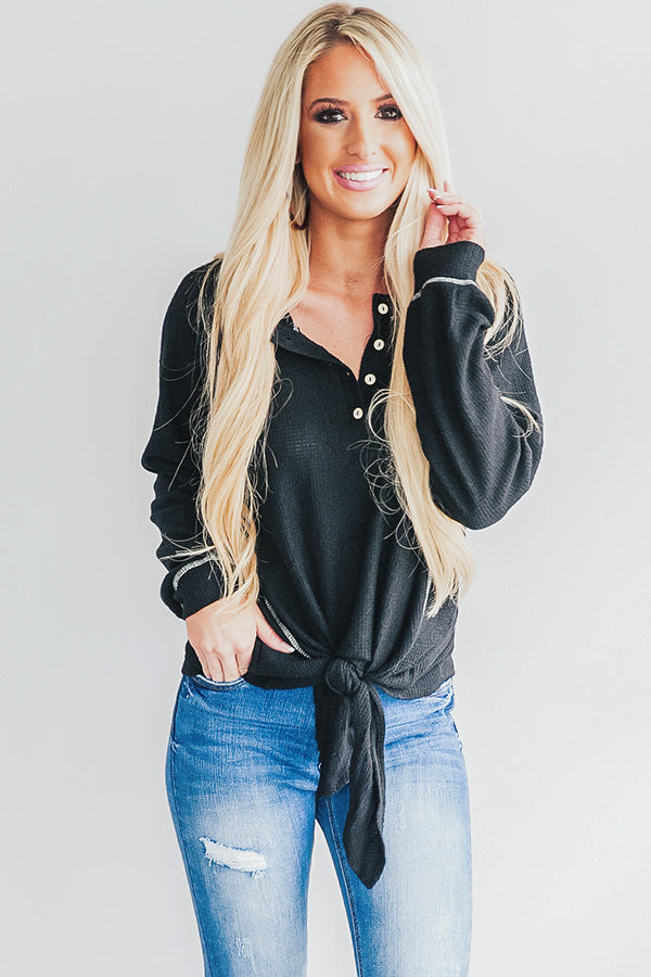 Lodge Party Henley Top In Black Image - 4