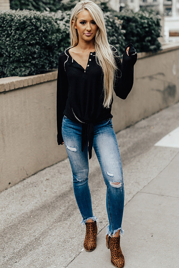 Lodge Party Henley Top In Black Image - 3