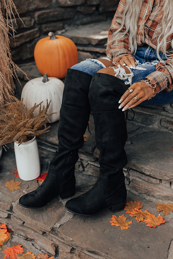 The Victoria Faux Suede Thigh High Boot In Black
