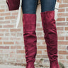 The Diana Faux Suede Thigh High Boot In Wine Image - 1