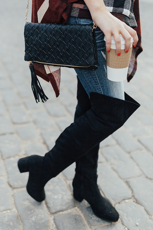 The Diana Faux Suede Thigh High Boot In Black