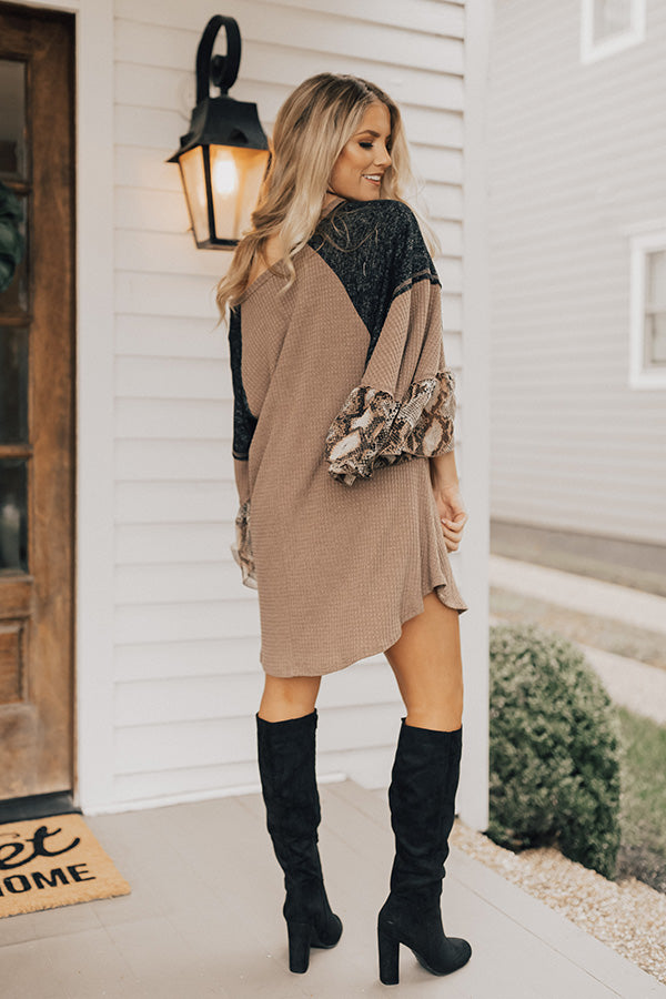 Martinis in Madison Waffle Knit Shift Dress In Mocha Image - 3