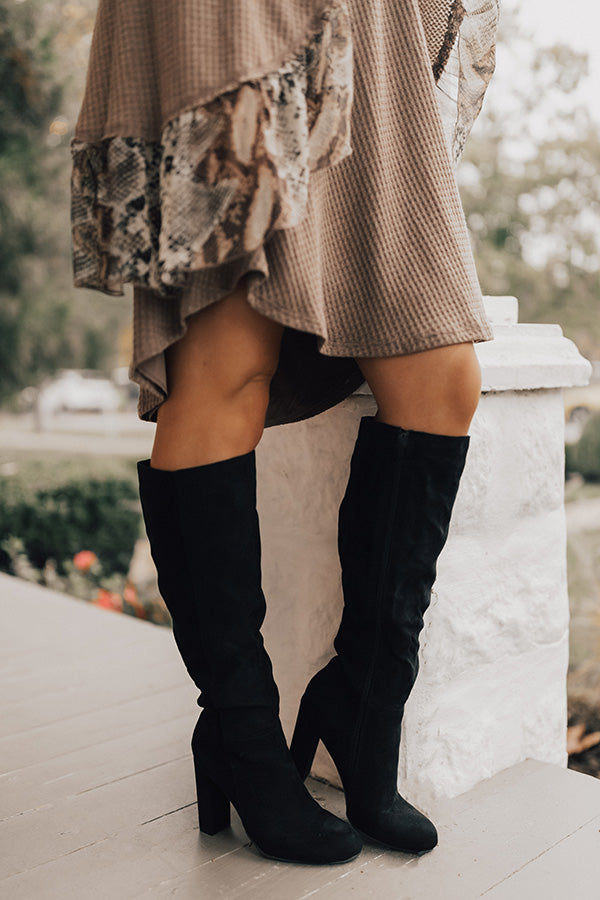 The Adelynn Faux Suede Knee High Boot In Black