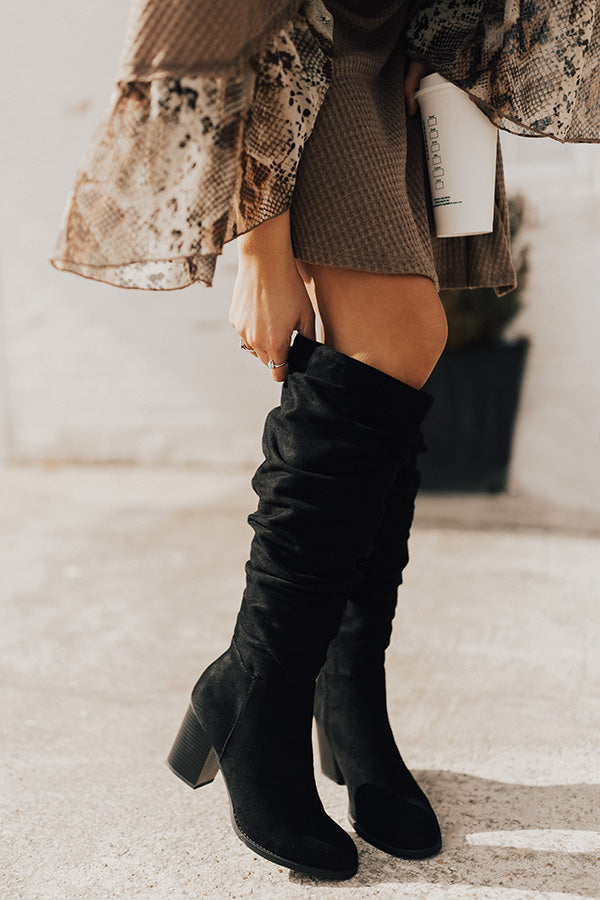 The Delilah Faux Suede Knee High Boot In Black