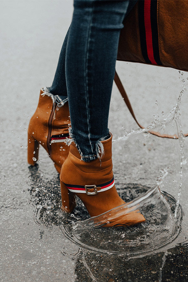 The Jet Set Faux Leather Bootie In Tan