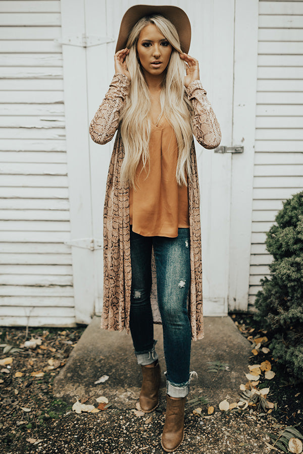 This Calls For Champagne Snake Print Cardigan in Brown Image - 3