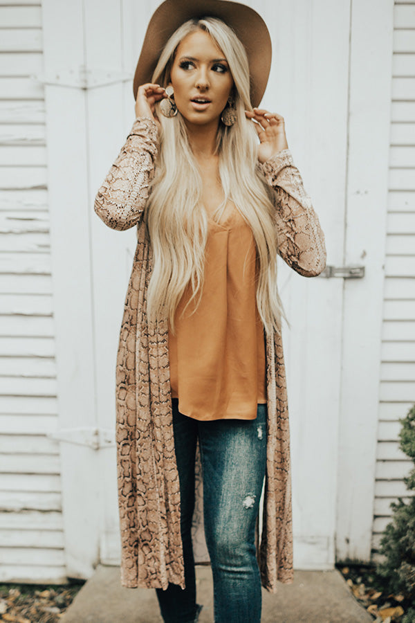 This Calls For Champagne Snake Print Cardigan in Brown Image - 4