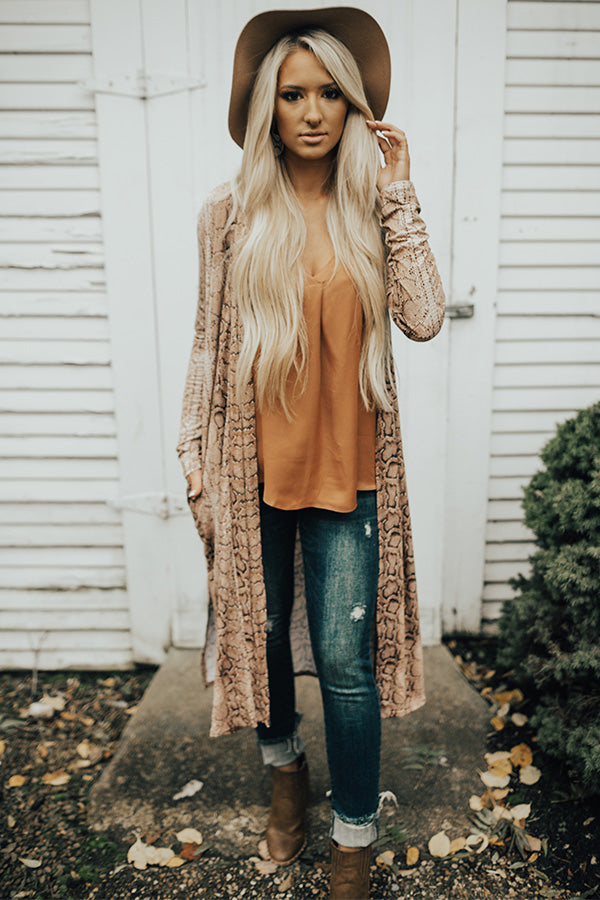 This Calls For Champagne Snake Print Cardigan in Brown Image - 1