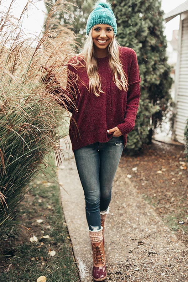 That Cozy Feeling Shift Sweater in Sangria Image - 2