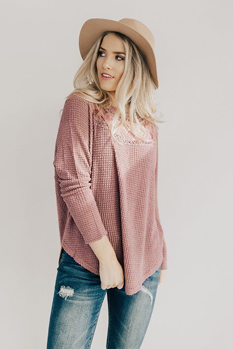 Kissing Under The Stars Waffle Knit Top in Vineyard Grape