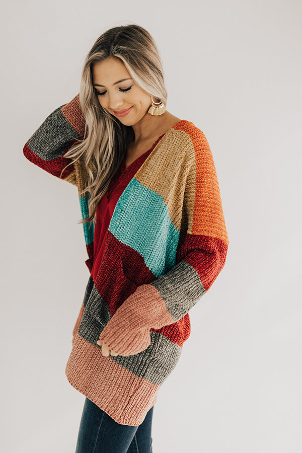 Making Magic Color Block Chenille Cardigan in Tangerine Image - 3