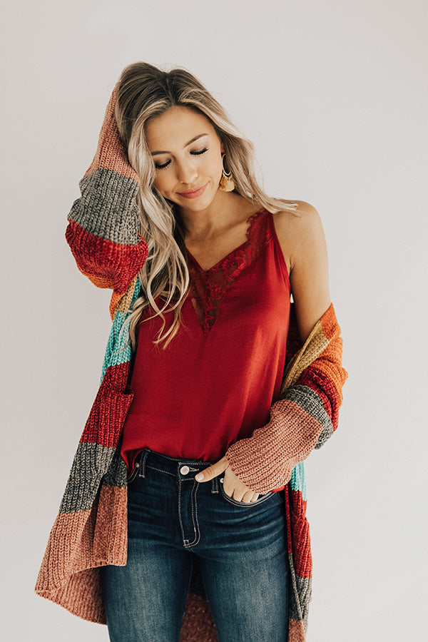 Making Magic Color Block Chenille Cardigan in Tangerine Image - 1