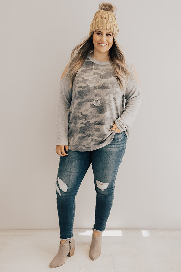 Keepin' It Camo Cold Shoulder Top Curves Image - 2