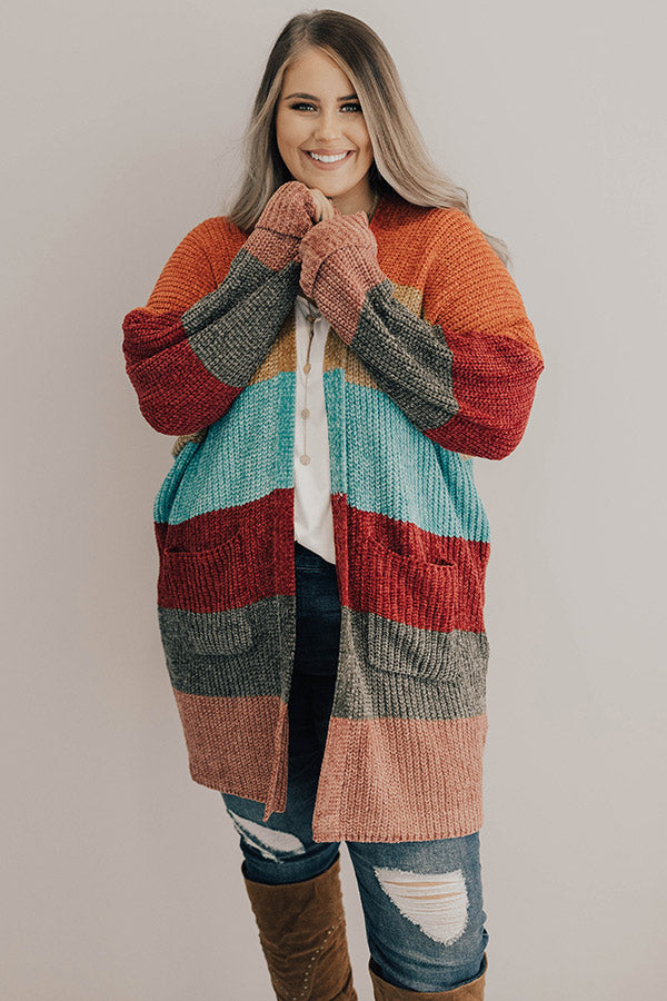 Making Magic Color Block Chenille Cardigan in Tangerine Curves Image - 1