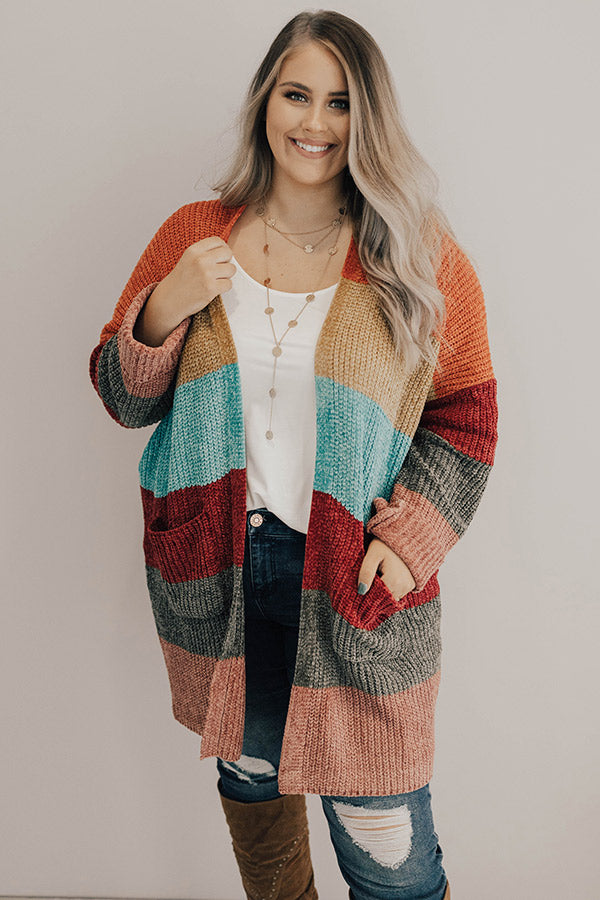 Making Magic Color Block Chenille Cardigan in Tangerine Curves Image - 3