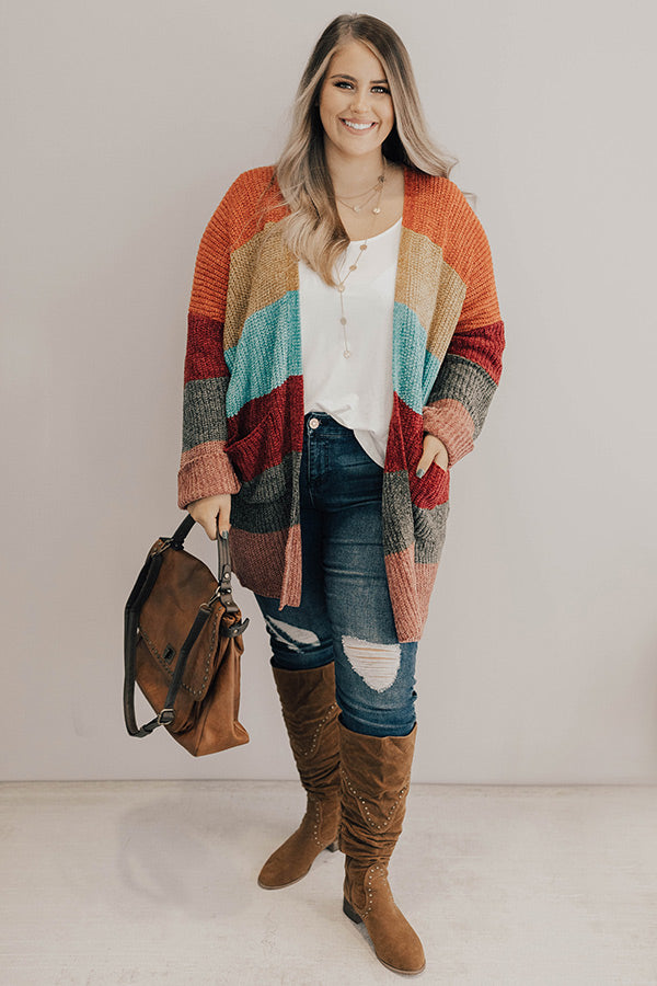 Making Magic Color Block Chenille Cardigan in Tangerine Curves Image - 2