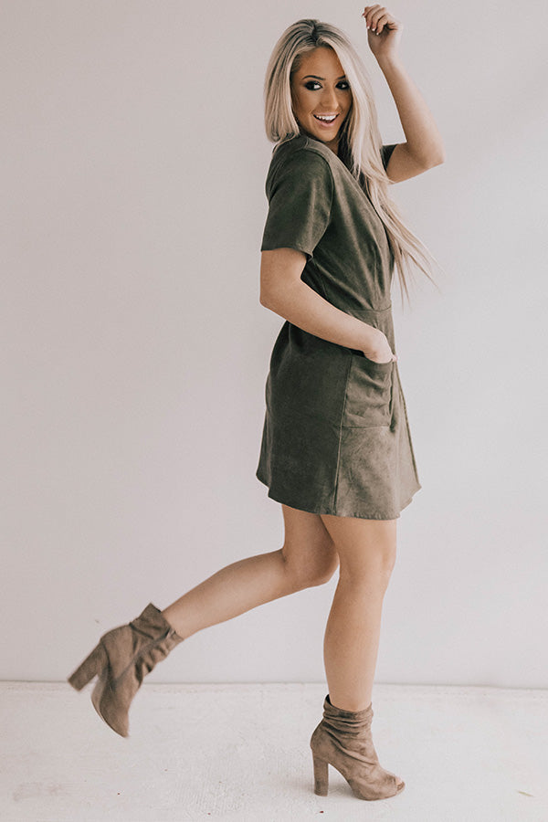 That VIP Life Faux Suede Dress in Olive Image - 3