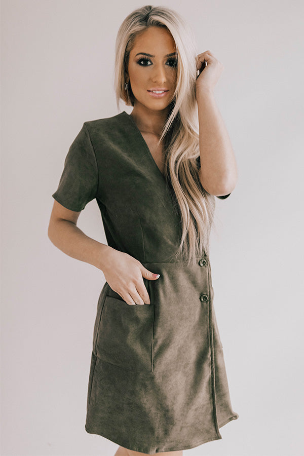 That VIP Life Faux Suede Dress in Olive Image - 4