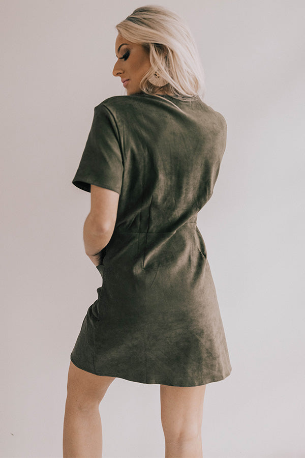 That VIP Life Faux Suede Dress in Olive Image - 5